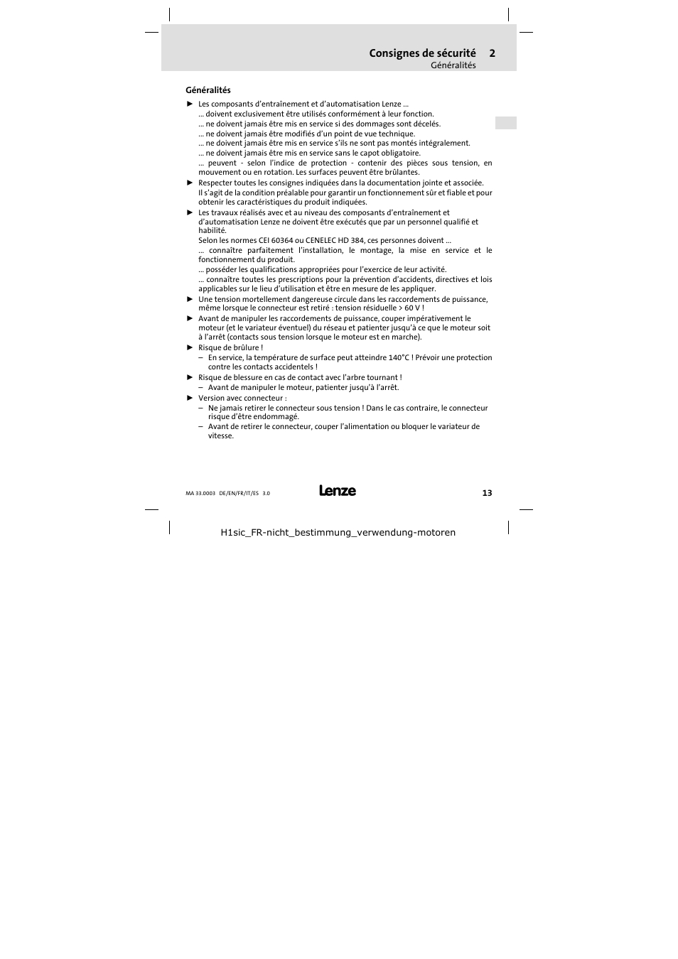 Consignes de sécurité | Lenze SDSGA Mounting Instructions User Manual | Page 13 / 28