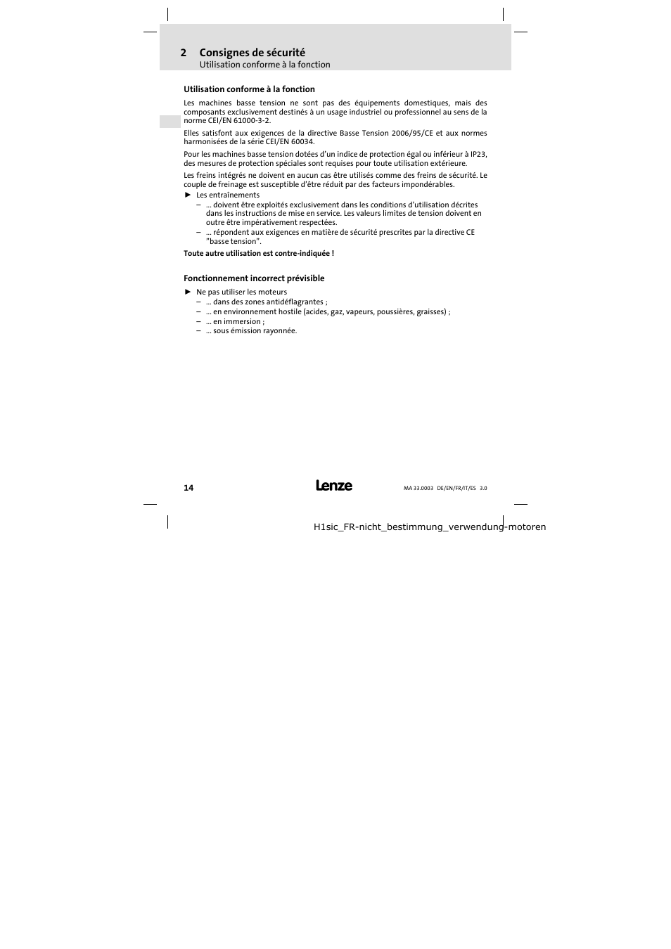 2 consignes de sécurité | Lenze SDSGA Mounting Instructions User Manual | Page 14 / 28