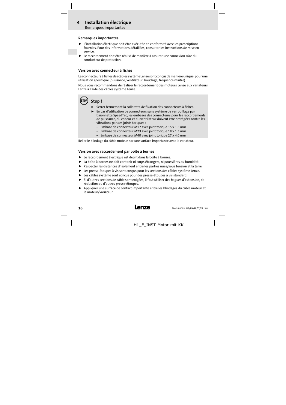 4 installation électrique | Lenze SDSGA Mounting Instructions User Manual | Page 16 / 28