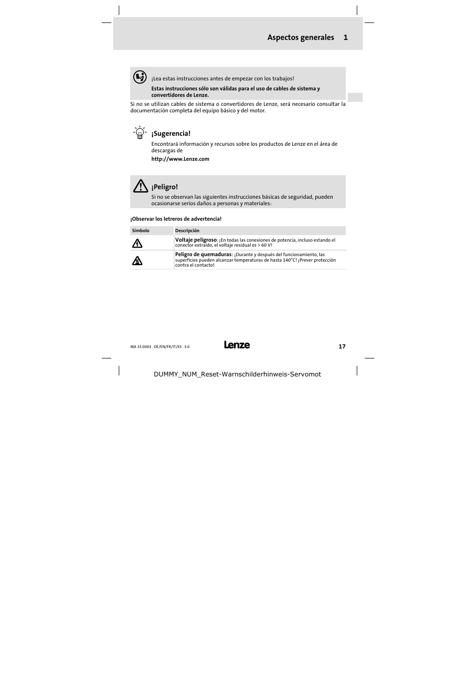 Aspectos generales 1 | Lenze SDSGA Mounting Instructions User Manual | Page 17 / 28