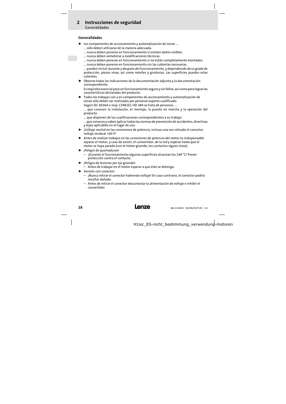 2 instrucciones de seguridad | Lenze SDSGA Mounting Instructions User Manual | Page 18 / 28