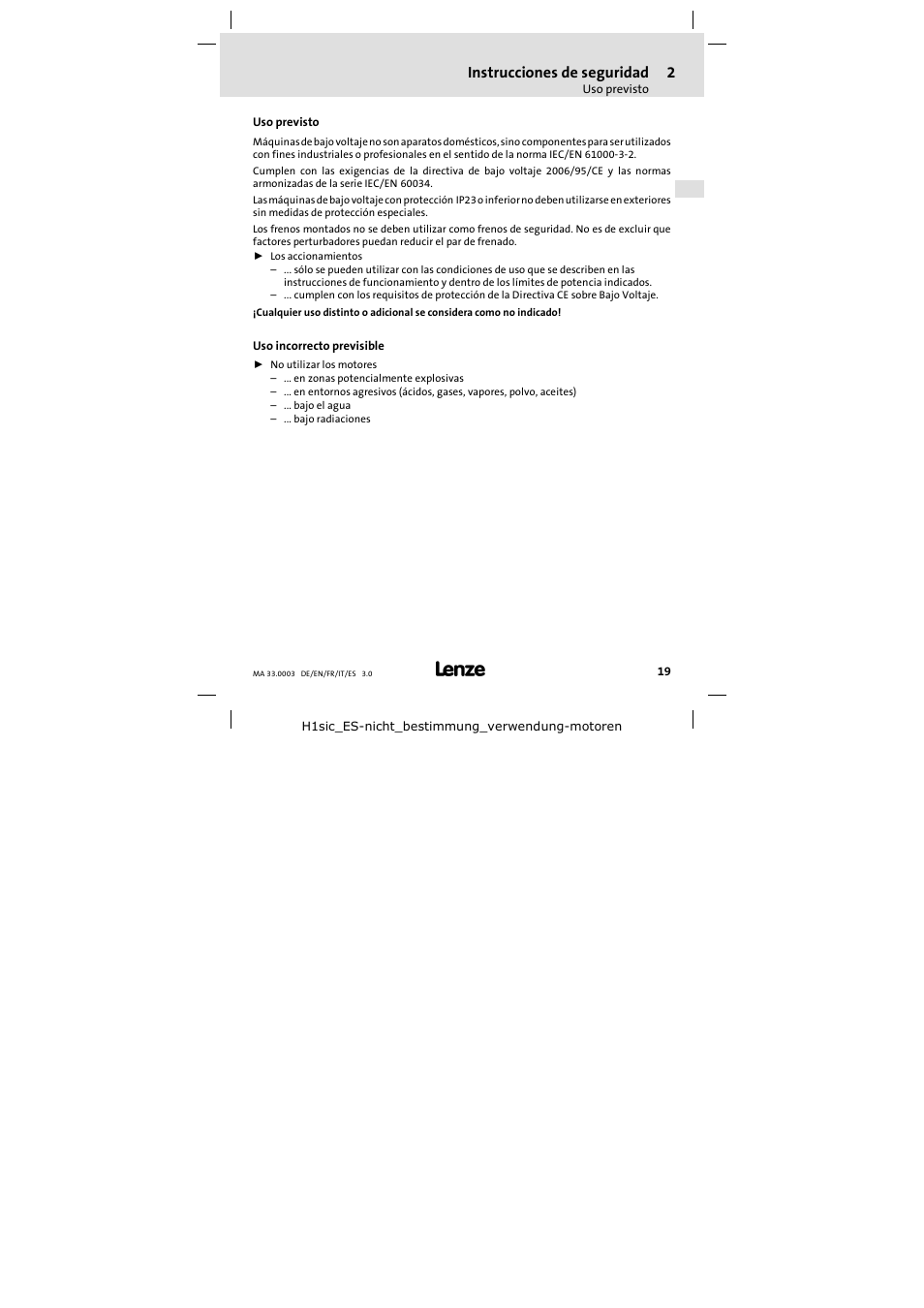 Instrucciones de seguridad | Lenze SDSGA Mounting Instructions User Manual | Page 19 / 28