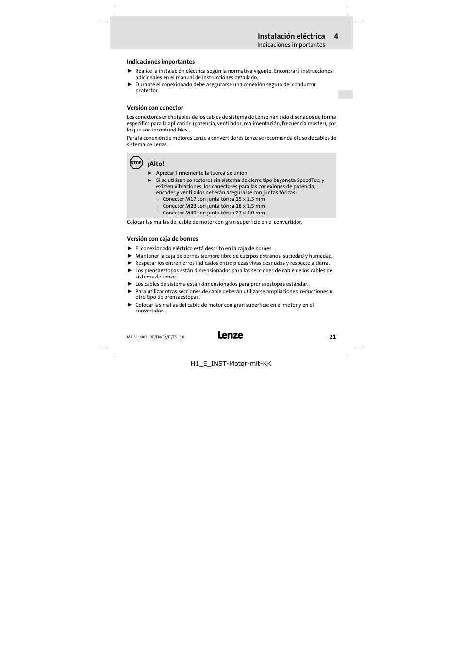 Instalación eléctrica | Lenze SDSGA Mounting Instructions User Manual | Page 21 / 28