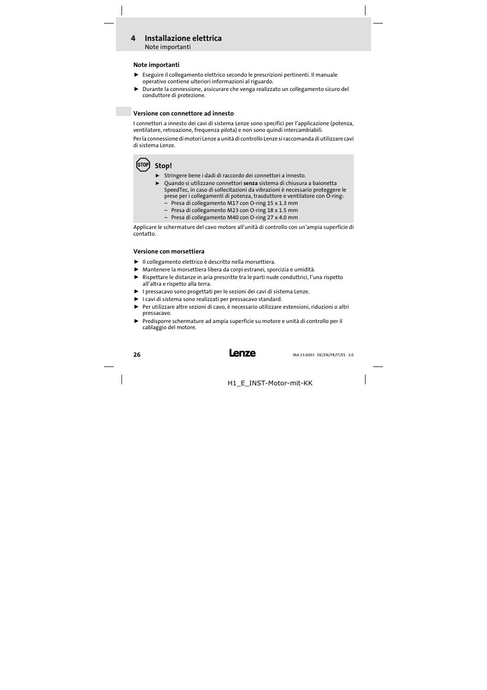 4 installazione elettrica | Lenze SDSGA Mounting Instructions User Manual | Page 26 / 28