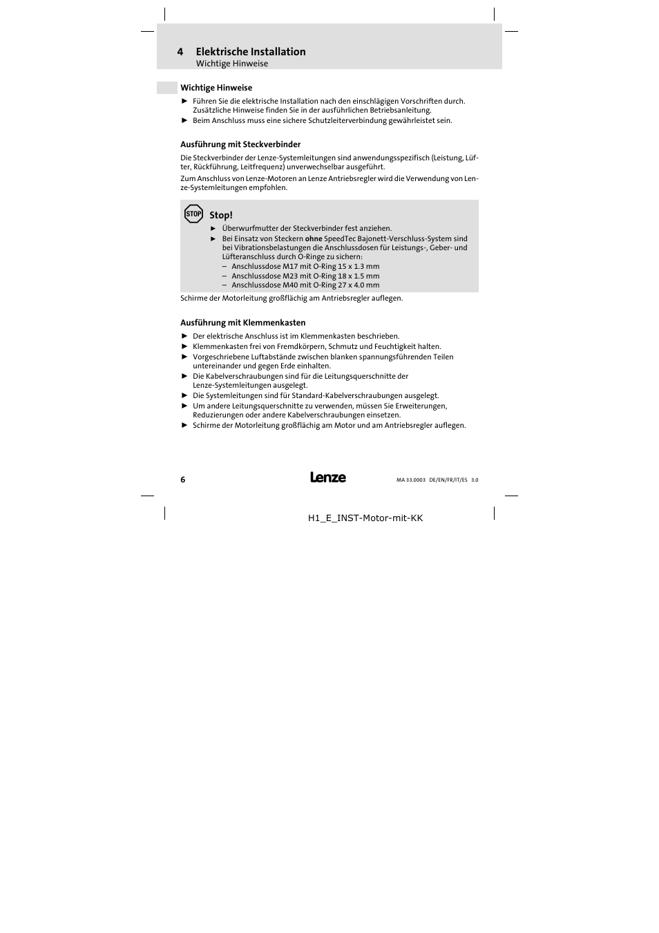 4 elektrische installation | Lenze SDSGA Mounting Instructions User Manual | Page 6 / 28