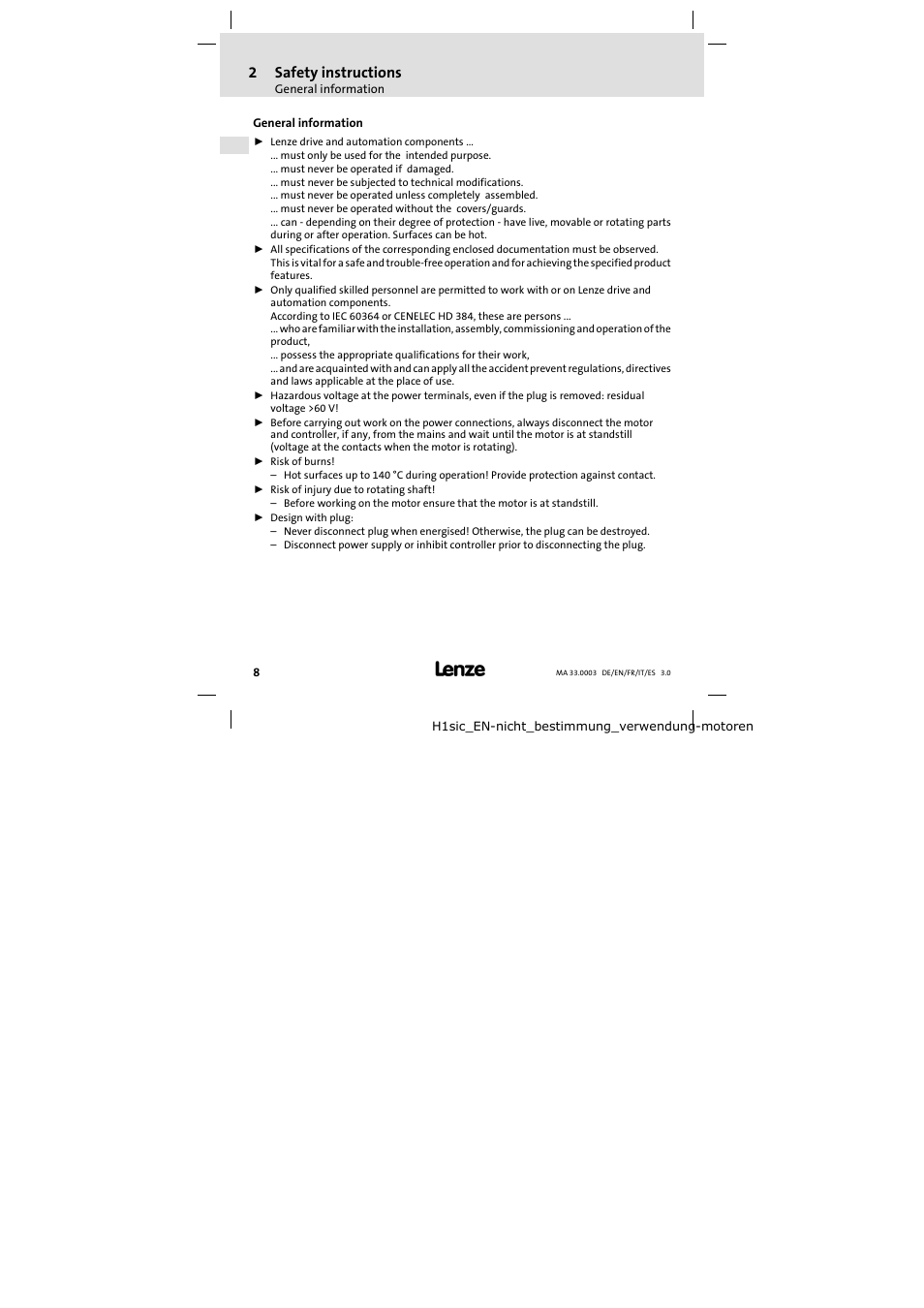 2 safety instructions | Lenze SDSGA Mounting Instructions User Manual | Page 8 / 28