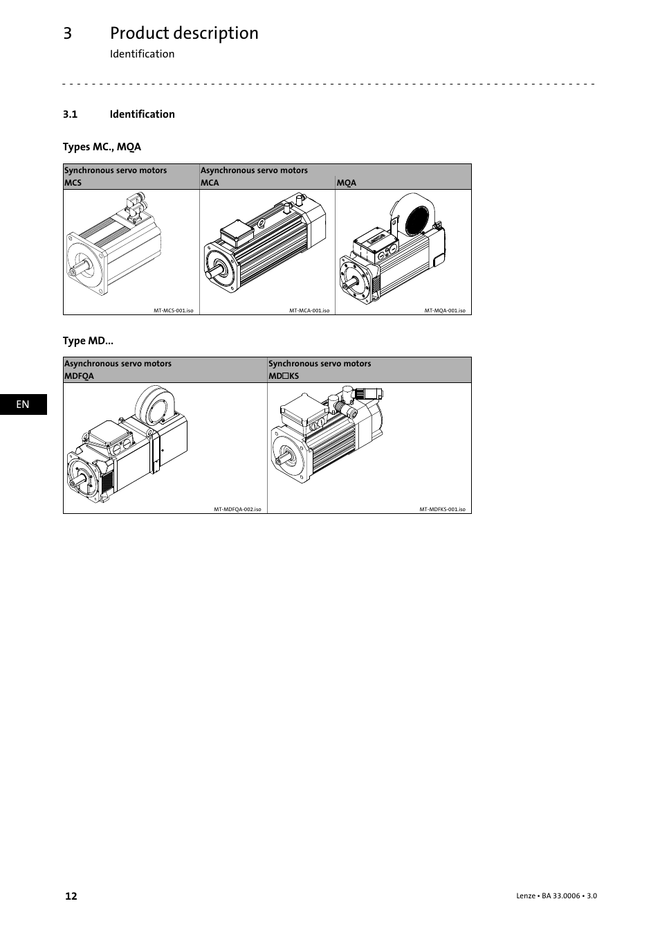 3 product description, 1 identification, Product description | Identification | Lenze MDFQA Operating Instructions User Manual | Page 12 / 48