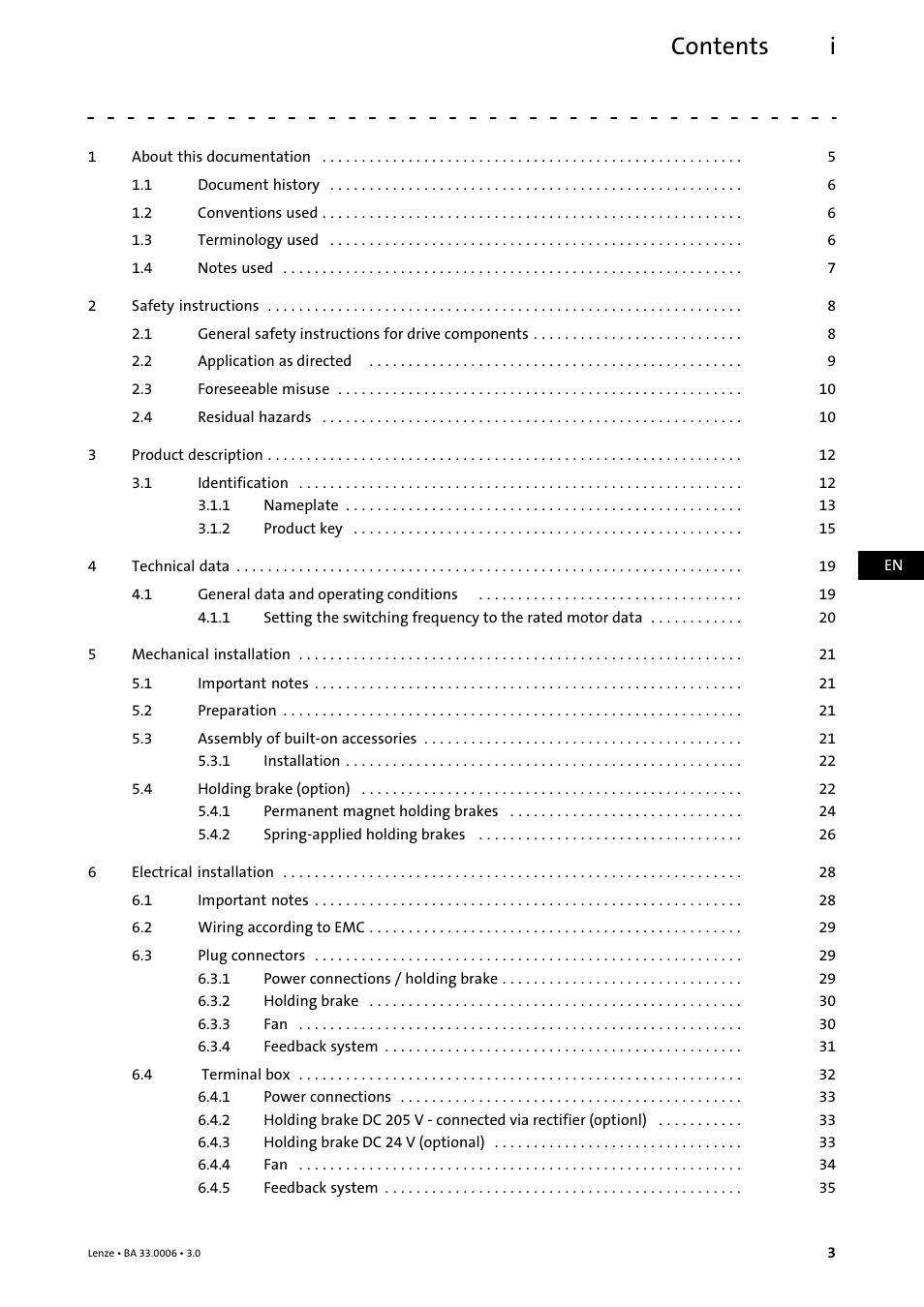 Contents i | Lenze MDFQA Operating Instructions User Manual | Page 3 / 48