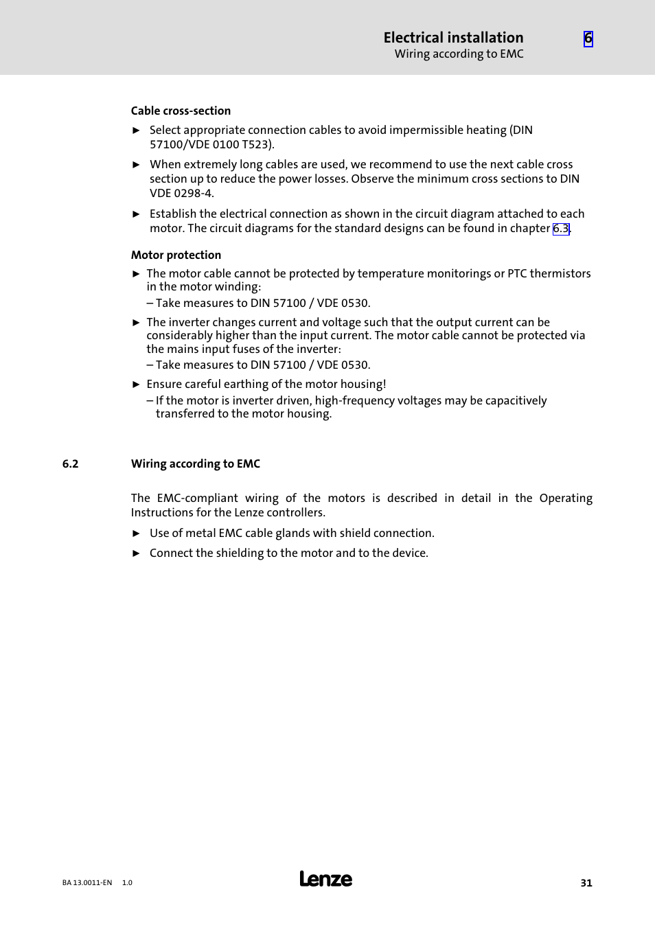 2 wiring according to emc, Wiring according to emc, Electrical installation | Lenze SDSGS User Manual | Page 31 / 40