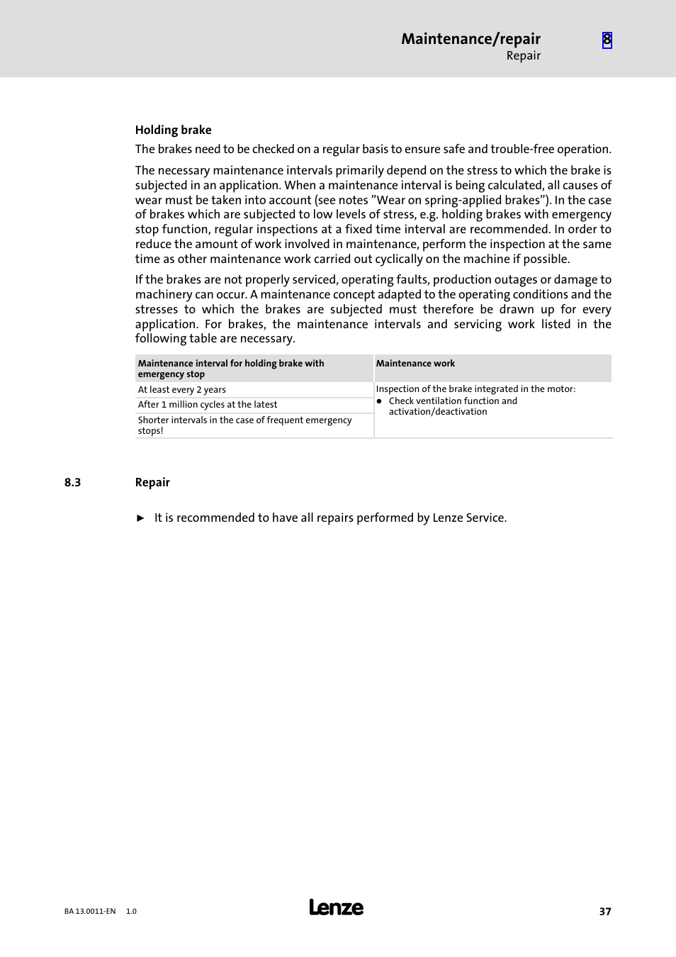 3 repair, Repair, Maintenance/repair | Lenze SDSGS User Manual | Page 37 / 40