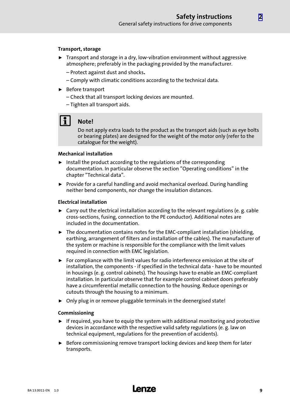 Safety instructions | Lenze SDSGS User Manual | Page 9 / 40