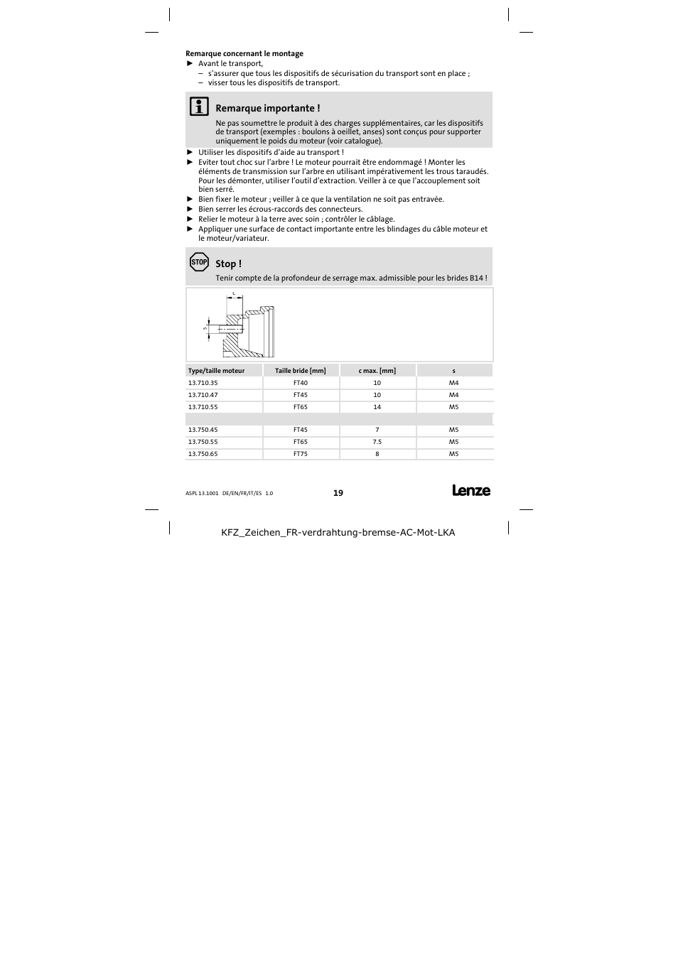 Remarque concernant le montage | Lenze 13.750 Three-phase AC motors User Manual | Page 19 / 37