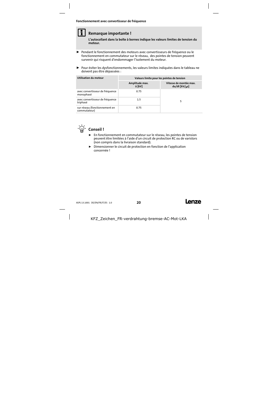 Fonctionnement avec convertisseur de fréquence | Lenze 13.750 Three-phase AC motors User Manual | Page 20 / 37