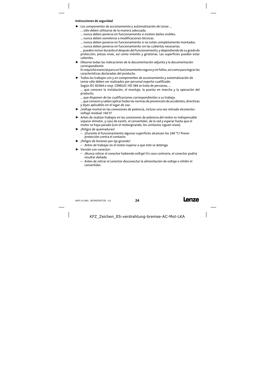 Instrucciones de seguridad | Lenze 13.750 Three-phase AC motors User Manual | Page 24 / 37