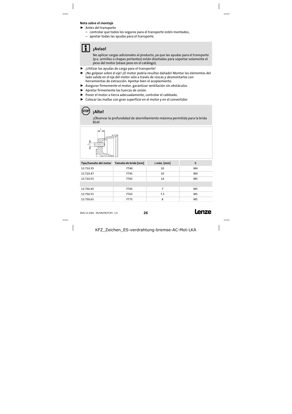 Nota sobre el montaje | Lenze 13.750 Three-phase AC motors User Manual | Page 26 / 37