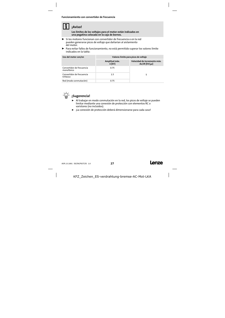 Funcionamiento con convertidor de frecuencia | Lenze 13.750 Three-phase AC motors User Manual | Page 27 / 37