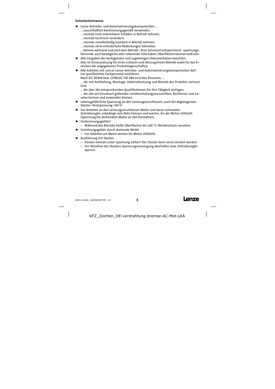 Sicherheitshinweise | Lenze 13.750 Three-phase AC motors User Manual | Page 3 / 37