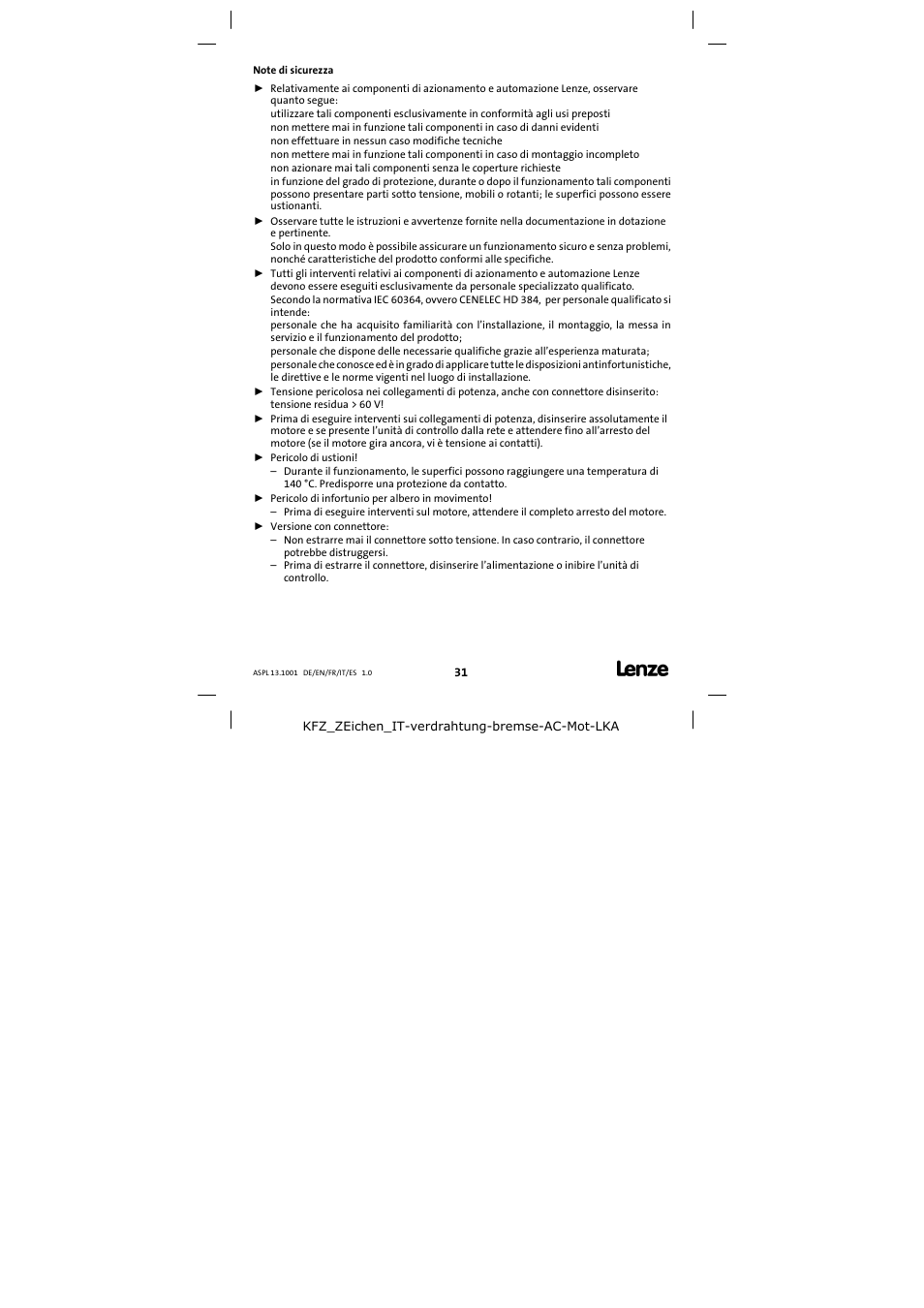 Note di sicurezza | Lenze 13.750 Three-phase AC motors User Manual | Page 31 / 37
