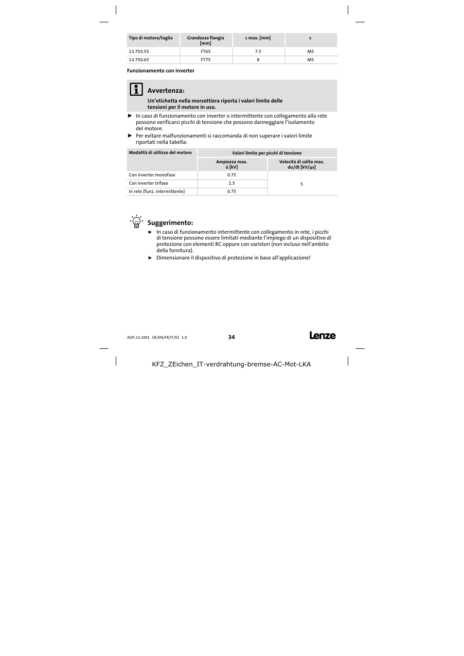 Funzionamento con inverter | Lenze 13.750 Three-phase AC motors User Manual | Page 34 / 37