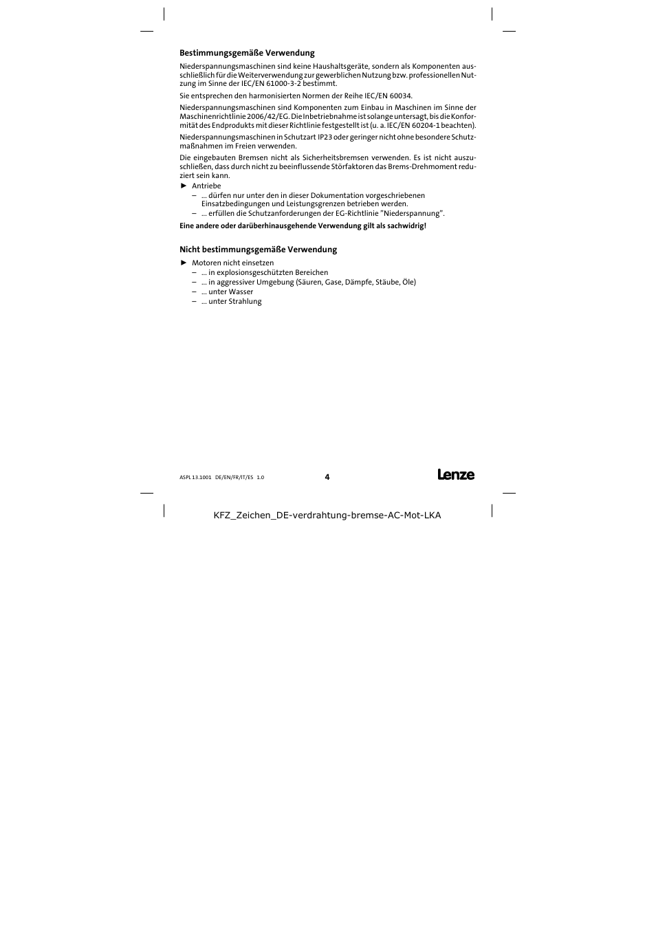 Bestimmungsgemäße verwendung, Nicht bestimmungsgemäße verwendung | Lenze 13.750 Three-phase AC motors User Manual | Page 4 / 37