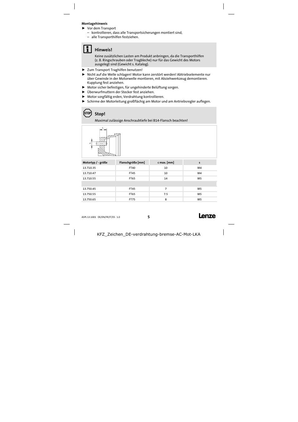 Montagehinweis | Lenze 13.750 Three-phase AC motors User Manual | Page 5 / 37