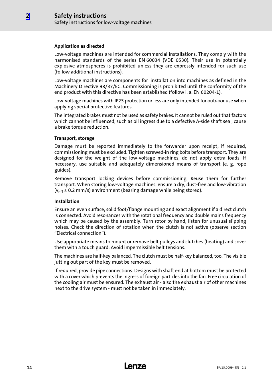 Safety instructions | Lenze 13.7xx Motors-Geared motors User Manual | Page 14 / 56