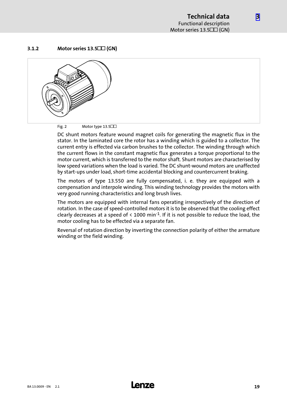 2 motor series 13.5 (gn), Motor series 13.5ll (gn), Technical data | Lenze 13.7xx Motors-Geared motors User Manual | Page 19 / 56