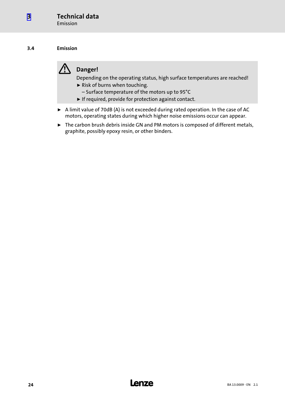 4 emission, Emission | Lenze 13.7xx Motors-Geared motors User Manual | Page 24 / 56