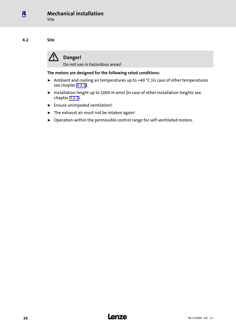 2 site, Site, Mechanical installation | Lenze 13.7xx Motors-Geared motors User Manual | Page 26 / 56