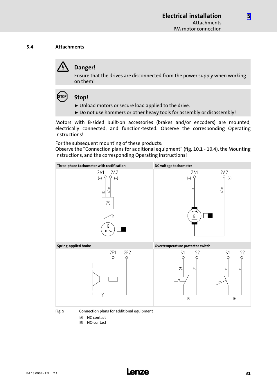 4 attachments, Attachments, Electrical installation | Lenze 13.7xx Motors-Geared motors User Manual | Page 31 / 56