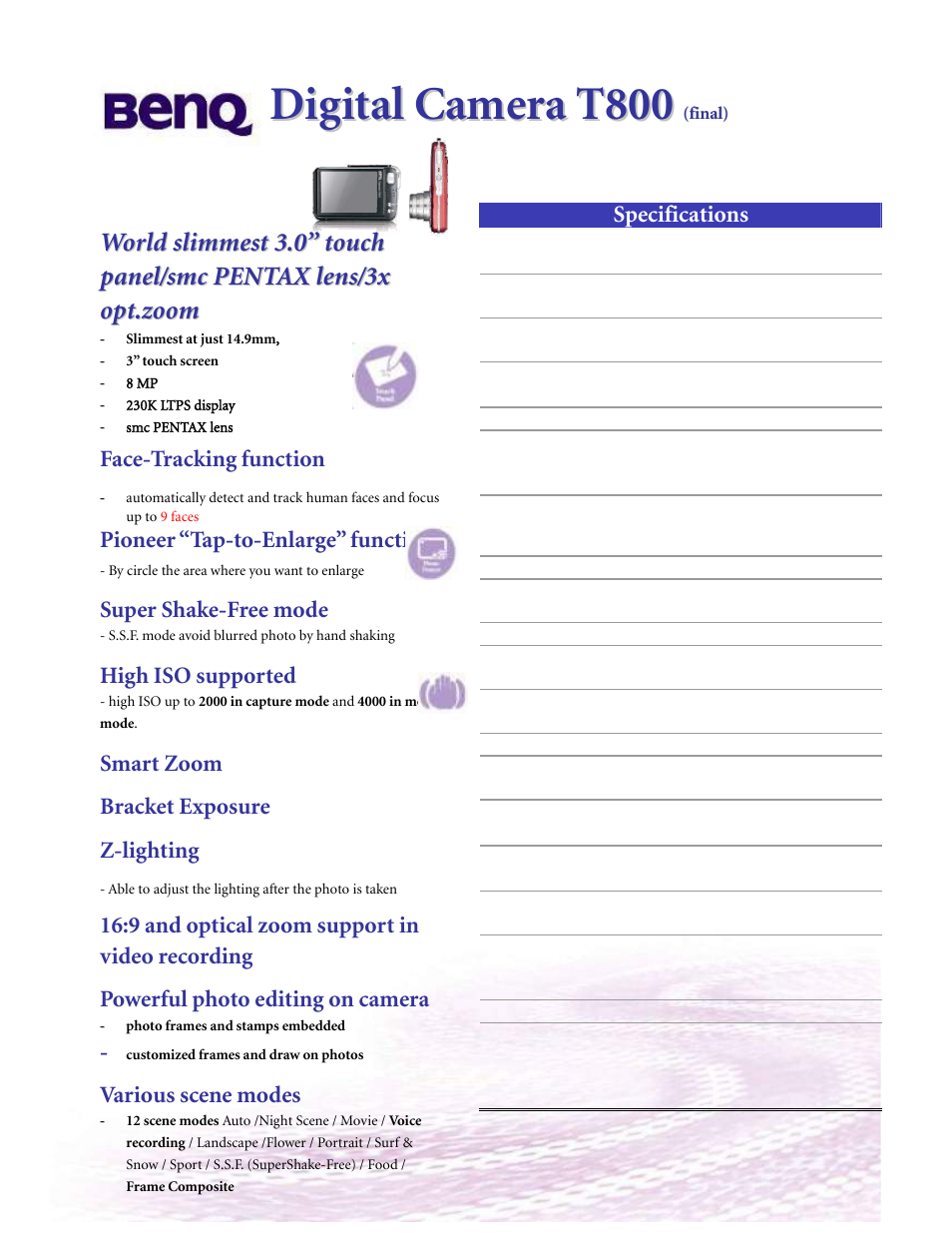 BenQ DC T800 User Manual | 3 pages