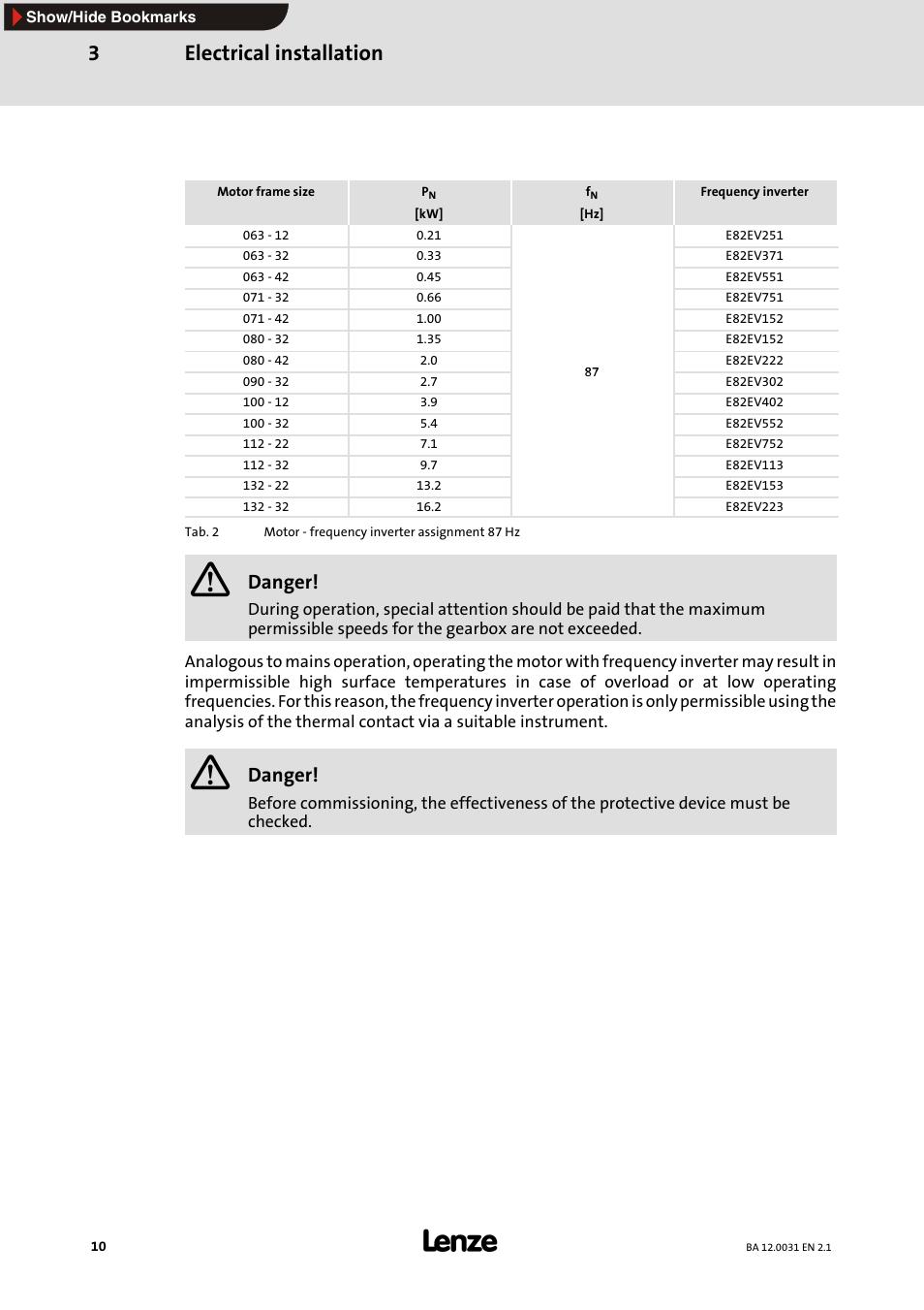 Electrical installation 3, Danger | Lenze MDxMA Three-phase AC motors ATEX 3D category User Manual | Page 10 / 15