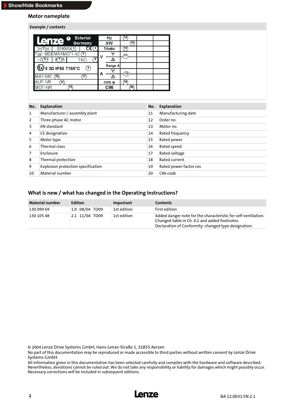 Motor nameplate, What ist new | Lenze MDxMA Three-phase AC motors ATEX 3D category User Manual | Page 2 / 15