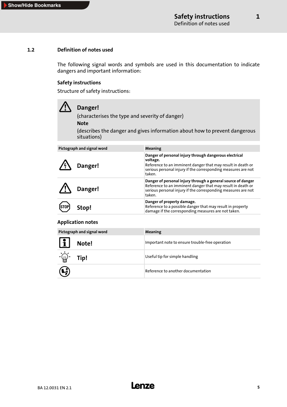 2 definition of notes used | Lenze MDxMA Three-phase AC motors ATEX 3D category User Manual | Page 5 / 15