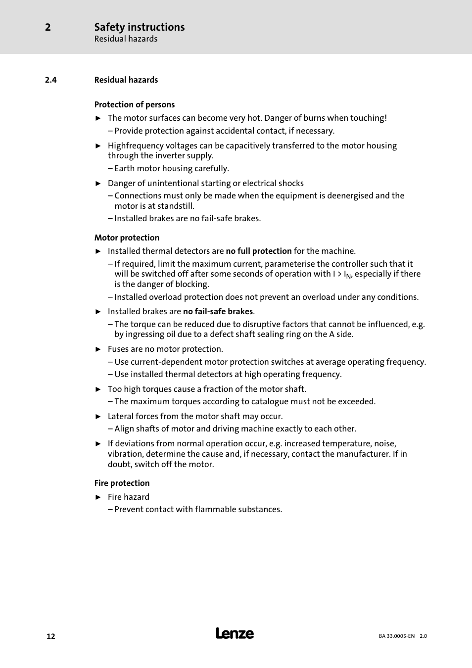 4 residual hazards, Residual hazards, Safety instructions | Lenze MDxMA-MHxMA-MFxMA-MDERA-MHERA Three-phase AC motors User Manual | Page 12 / 60