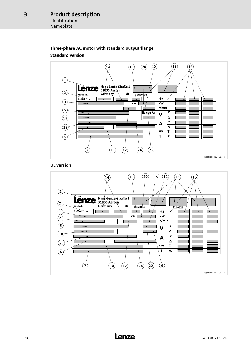 Product description | Lenze MDxMA-MHxMA-MFxMA-MDERA-MHERA Three-phase AC motors User Manual | Page 16 / 60