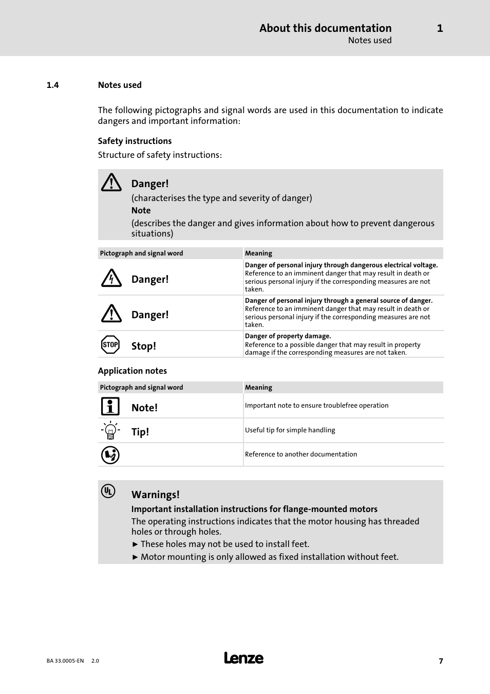 4 notes used, Notes used | Lenze MDxMA-MHxMA-MFxMA-MDERA-MHERA Three-phase AC motors User Manual | Page 7 / 60