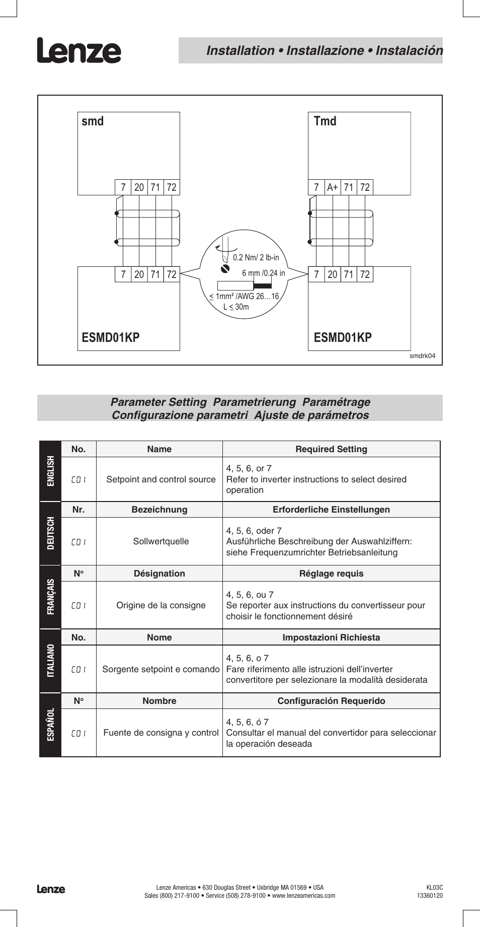 Smd tmd, Esmd01kp, Installation • installazione • instalación | Lenze ESMD smd tmd remote keypad User Manual | Page 3 / 4