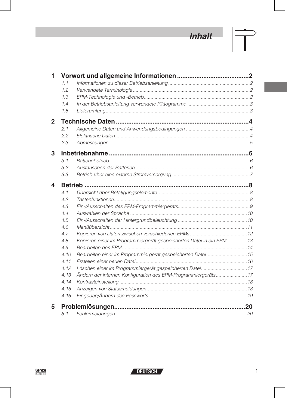 Inhalt | Lenze EPM Programmer EEPM1RA User Manual | Page 25 / 114