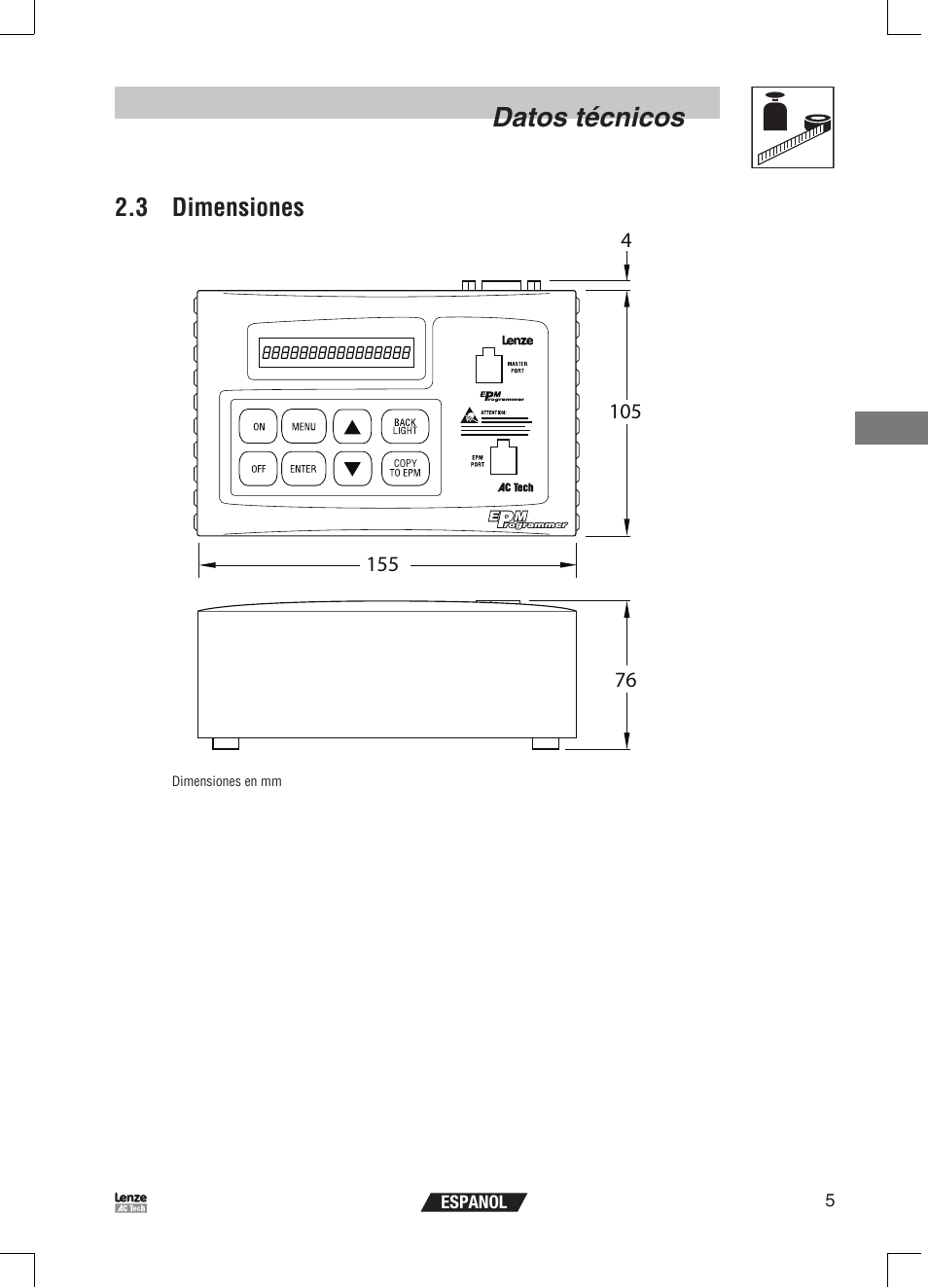Datos técnicos, 3 dimensiones | Lenze EPM Programmer EEPM1RA User Manual | Page 95 / 114