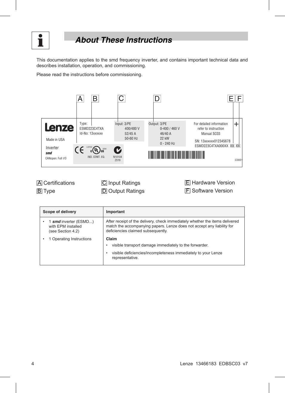 About these instructions | Lenze SMD 0-37kW-22kW Full I/O User Manual | Page 4 / 36