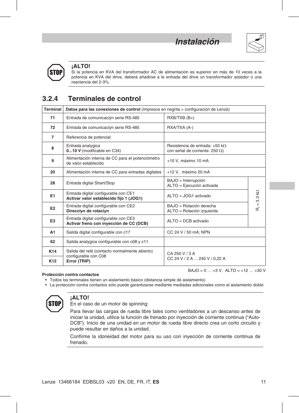 Instalación, 4 terminales de control | Lenze SMD 0-37kW-22kW User Manual | Page 103 / 116