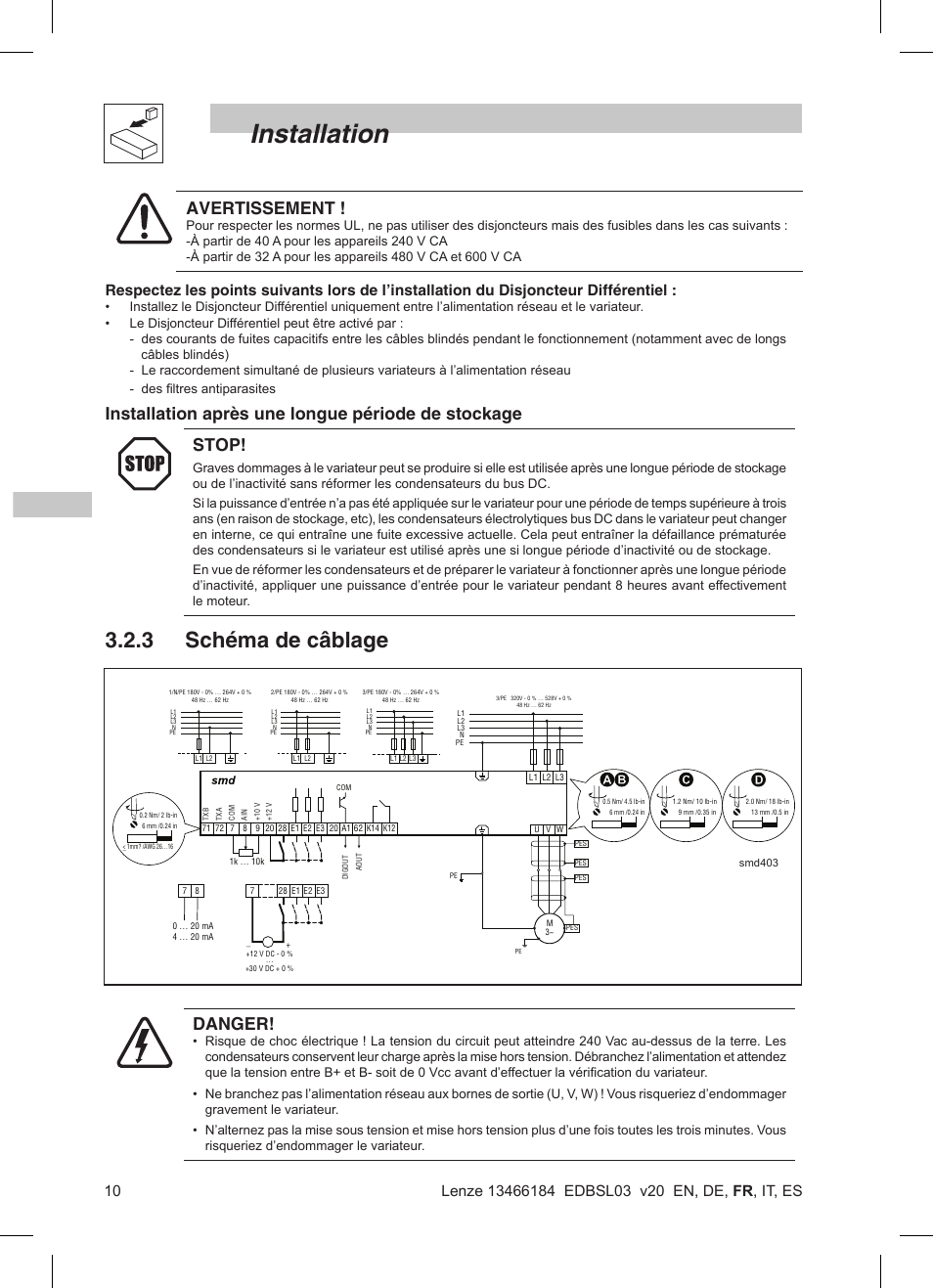 Installation, 3 schéma de câblage, Danger | Avertissement | Lenze SMD 0-37kW-22kW User Manual | Page 56 / 116