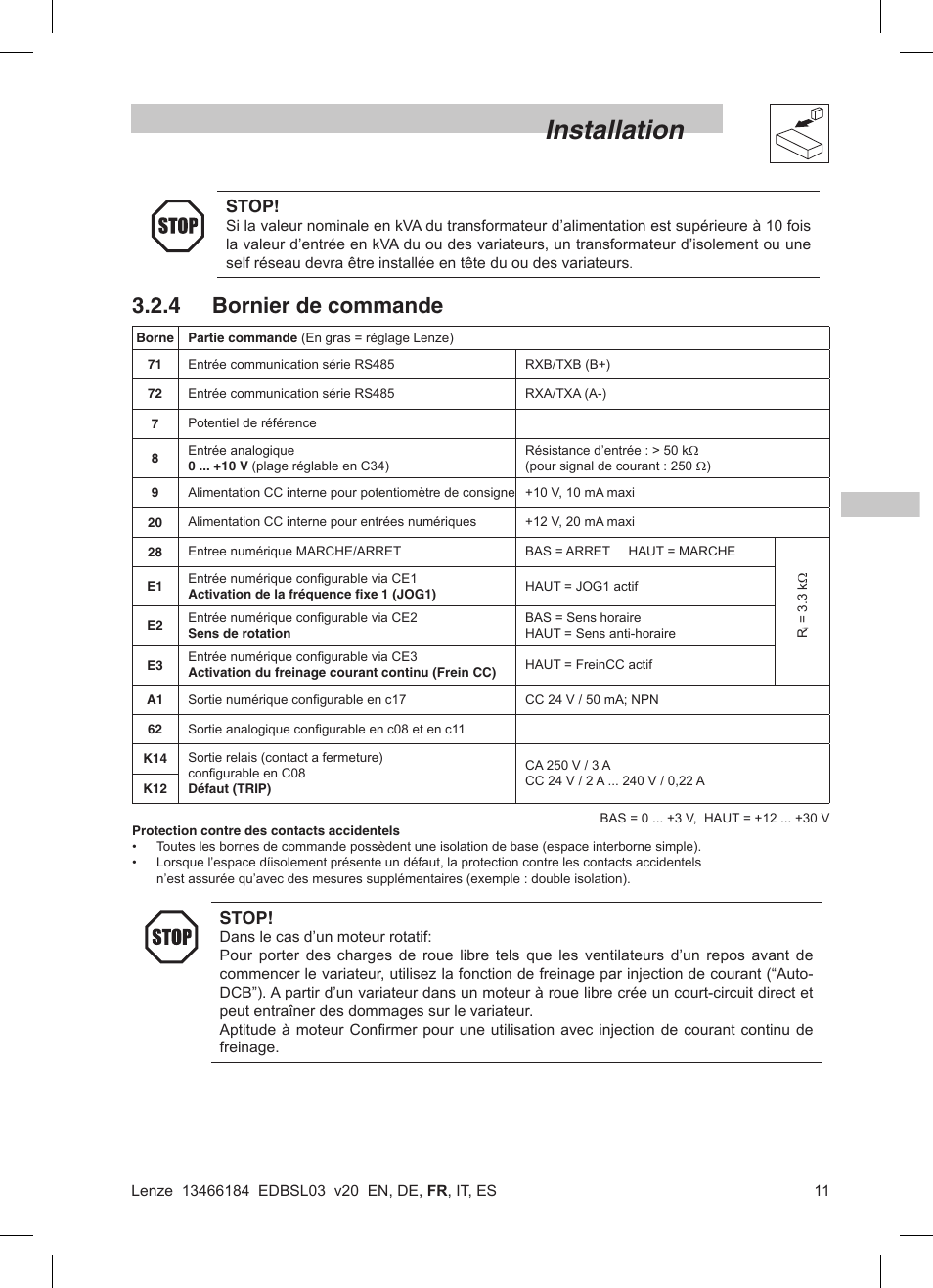 Installation, 4 bornier de commande | Lenze SMD 0-37kW-22kW User Manual | Page 57 / 116