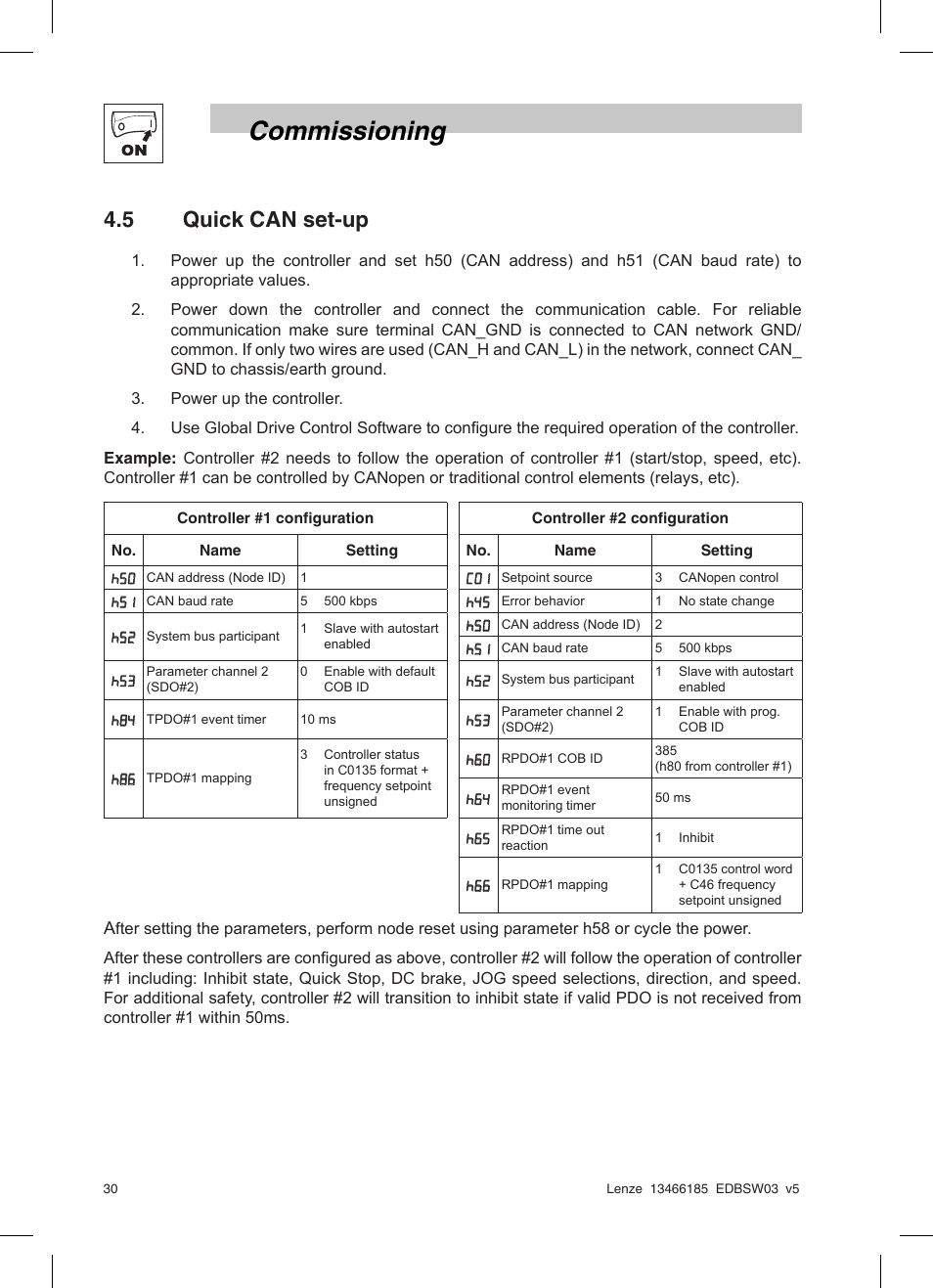 Commissioning, 5 quick can set-up | Lenze SMD 0-25kW-4-0kW Basic I/O User Manual | Page 32 / 36