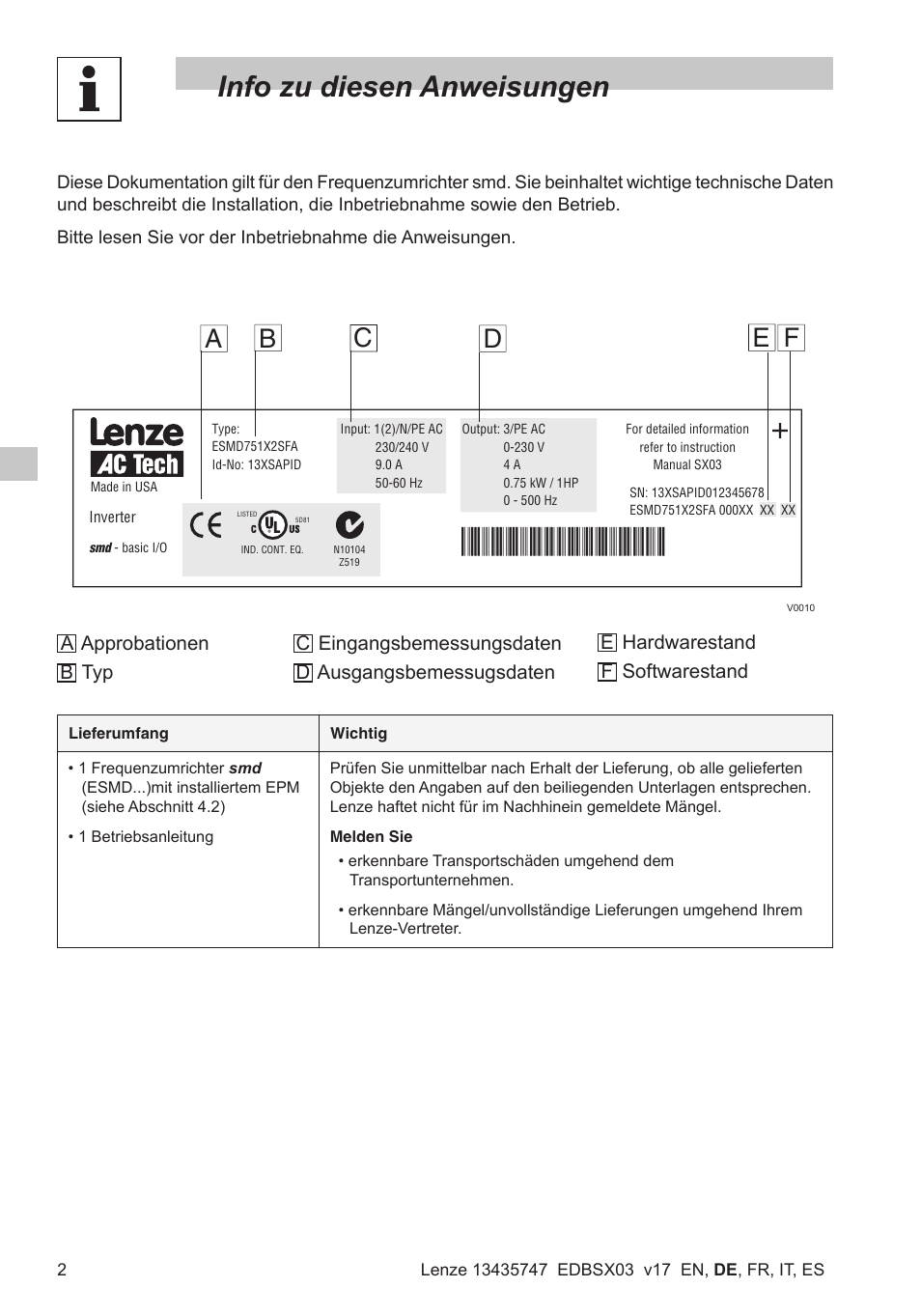 Info zu diesen anweisungen | Lenze SMD 0-25kW-4-0kW User Manual | Page 24 / 112