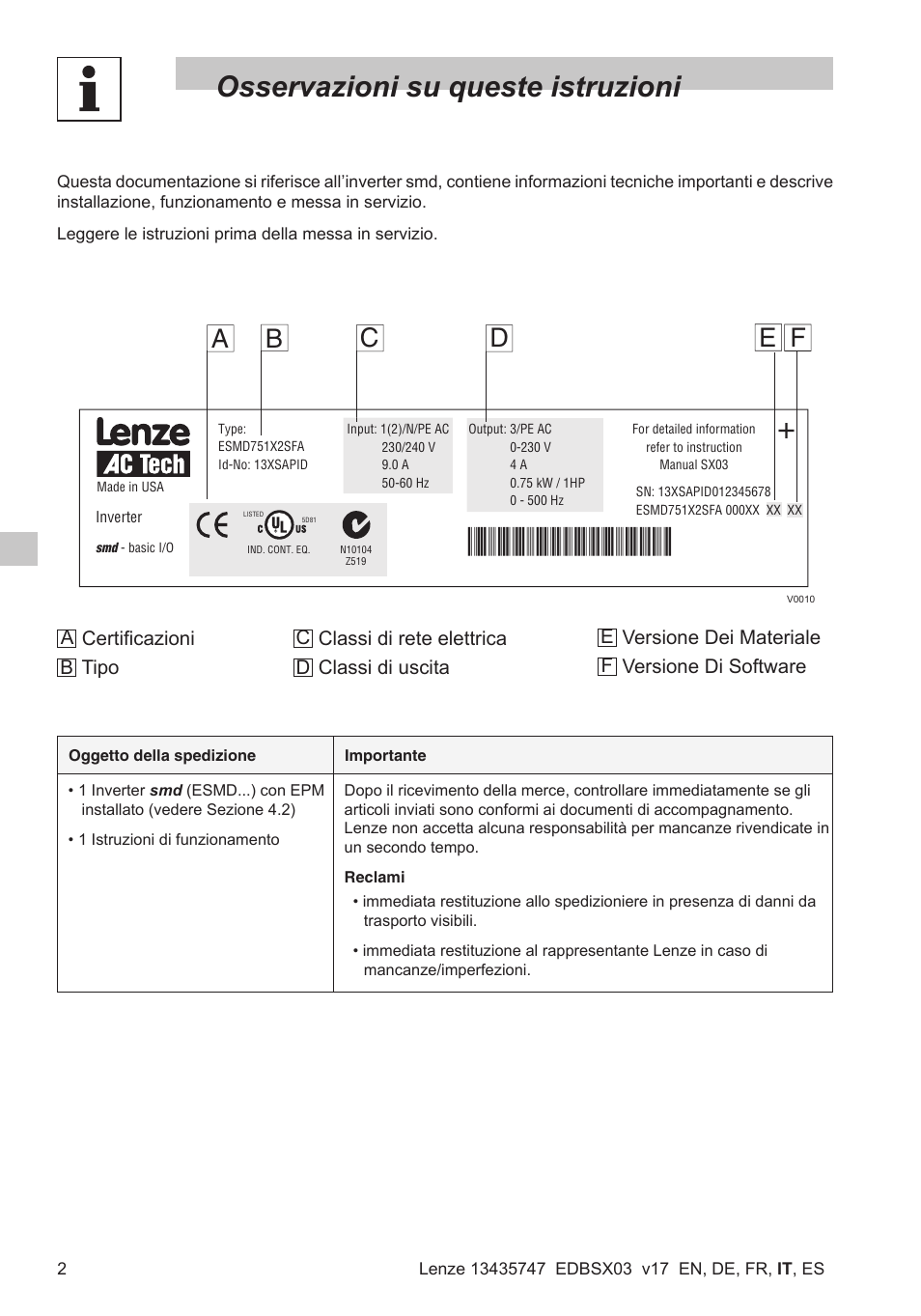 Osservazioni su queste istruzioni | Lenze SMD 0-25kW-4-0kW User Manual | Page 68 / 112
