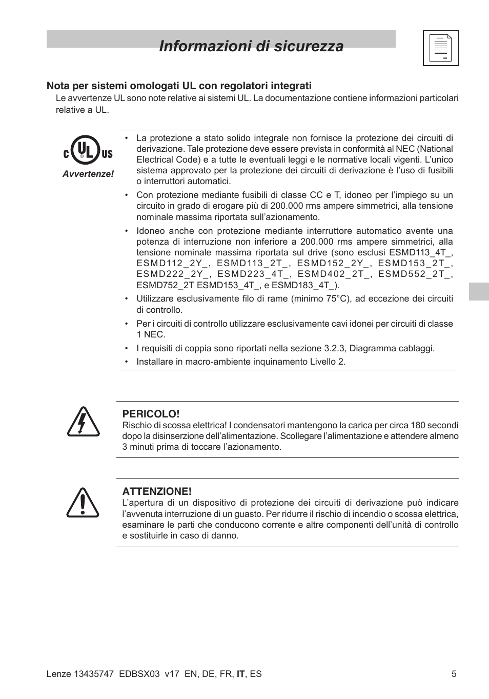 Informazioni di sicurezza | Lenze SMD 0-25kW-4-0kW User Manual | Page 71 / 112