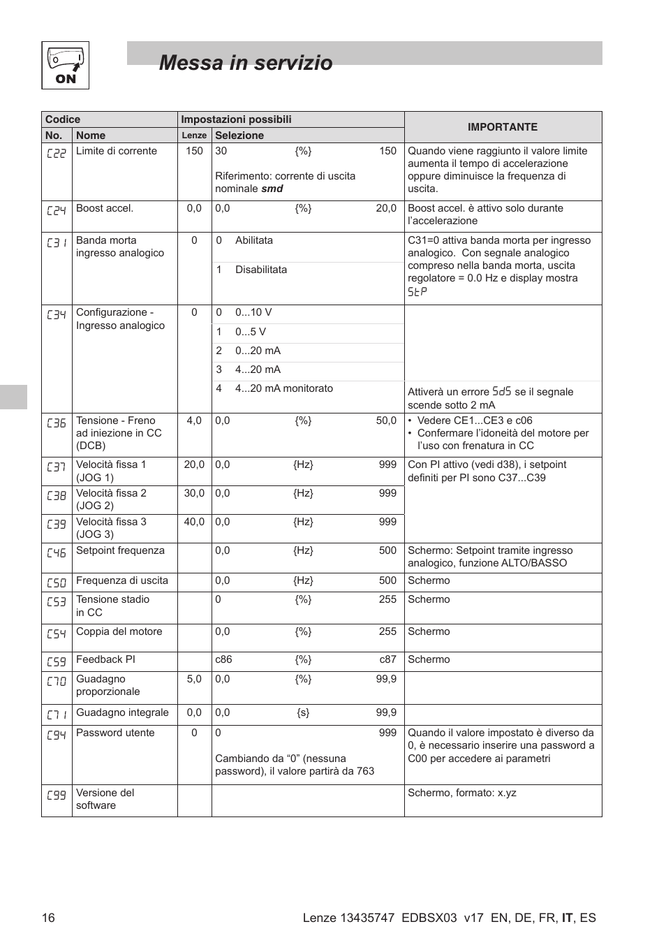 Messa in servizio | Lenze SMD 0-25kW-4-0kW User Manual | Page 82 / 112