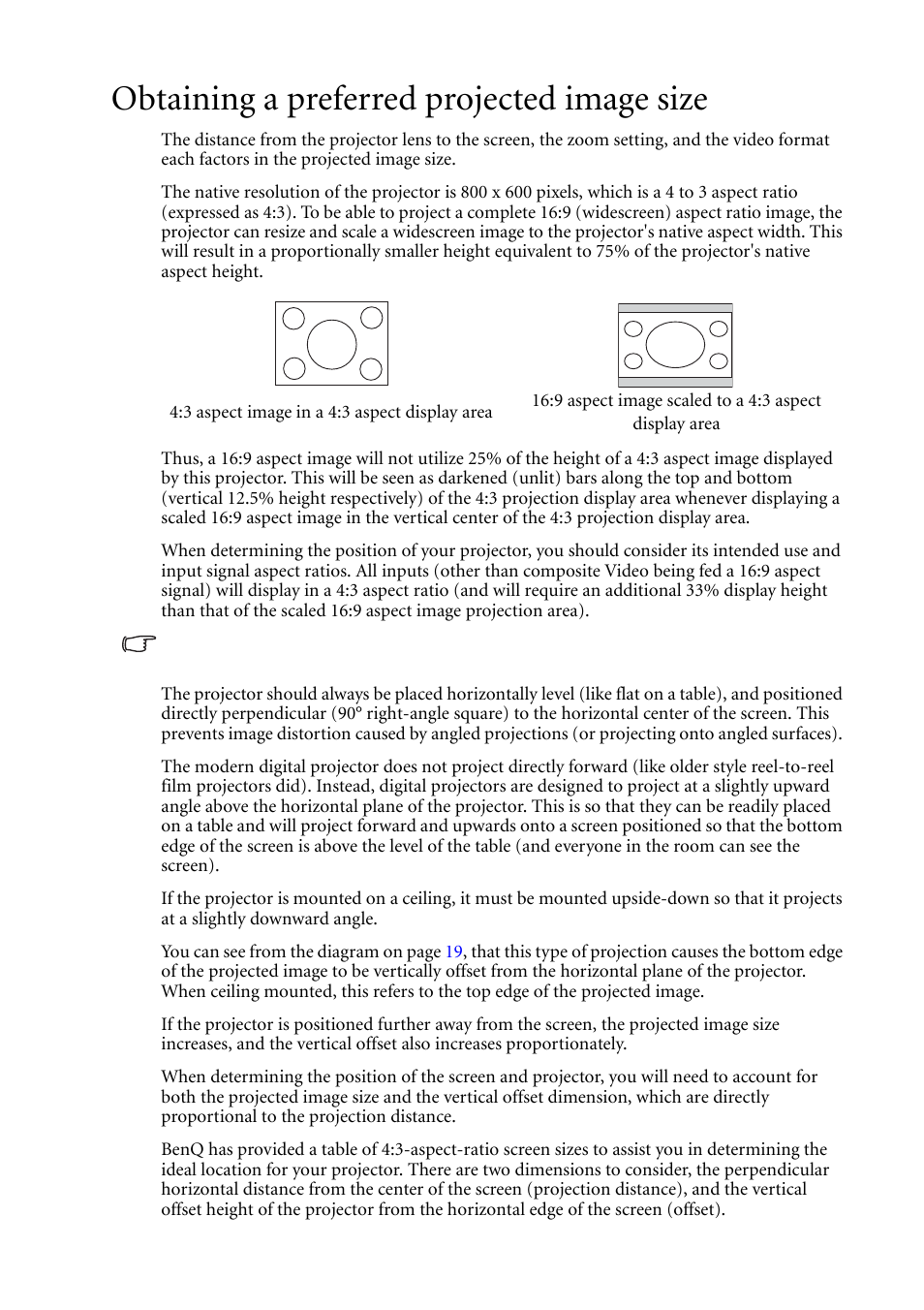 Obtaining a preferred projected image size | BenQ MP511 User Manual | Page 17 / 60